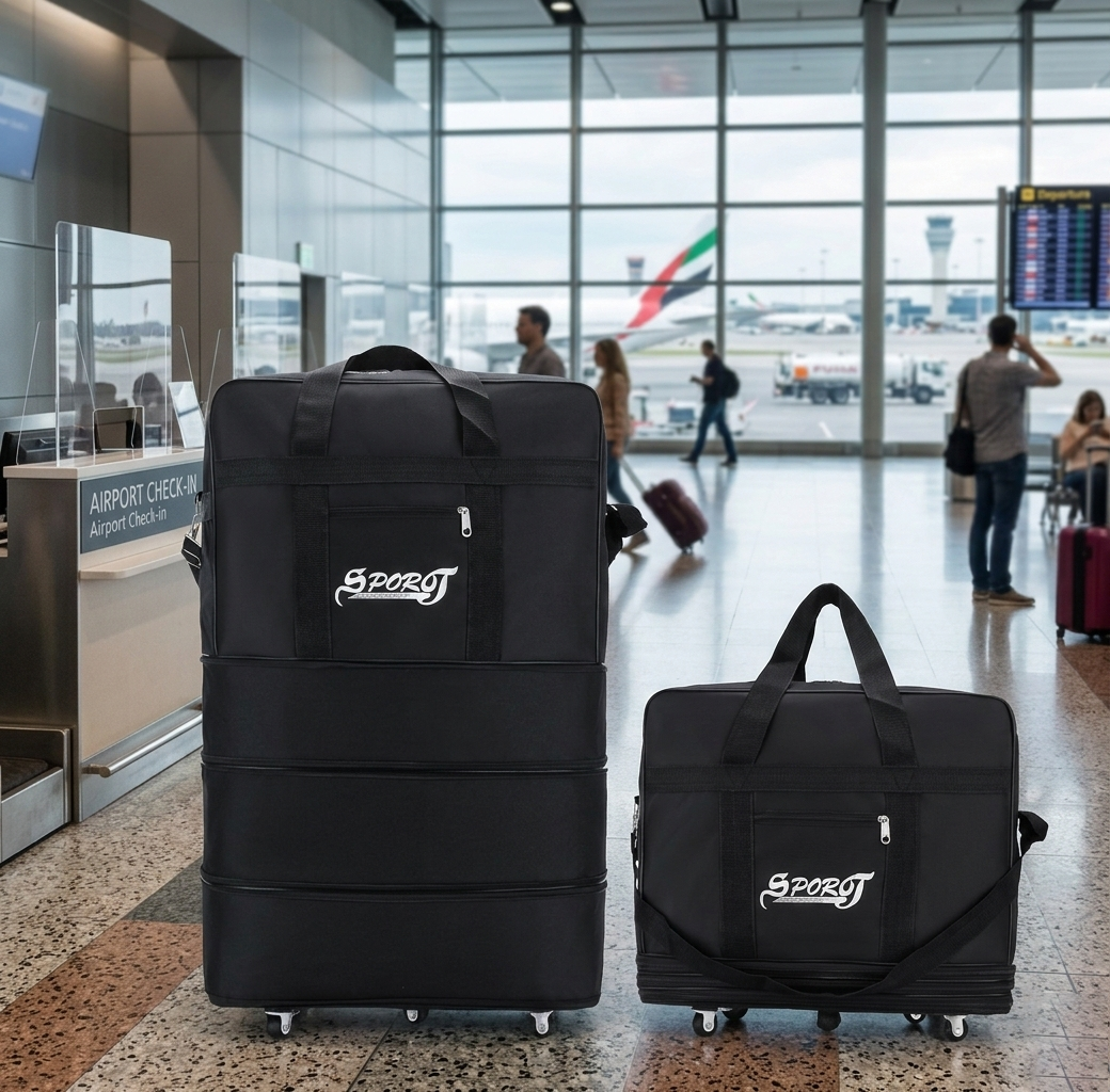 Travel Moving Trolley Luggage Foldable Bag with Wheels, Waterproof Zipper, Extendable Duffel Organiser, Lightweight