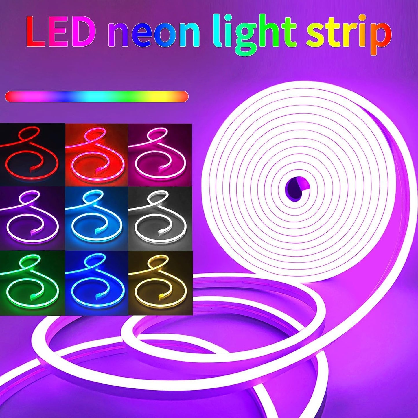 5M LED Neon Rope Light RGB IC Smart Strip, App Control, Music Sync, Waterproof IP68 Flexible Neon LED Strip with Remote & Timer for Home, Bedroom, Outdoor Decoration