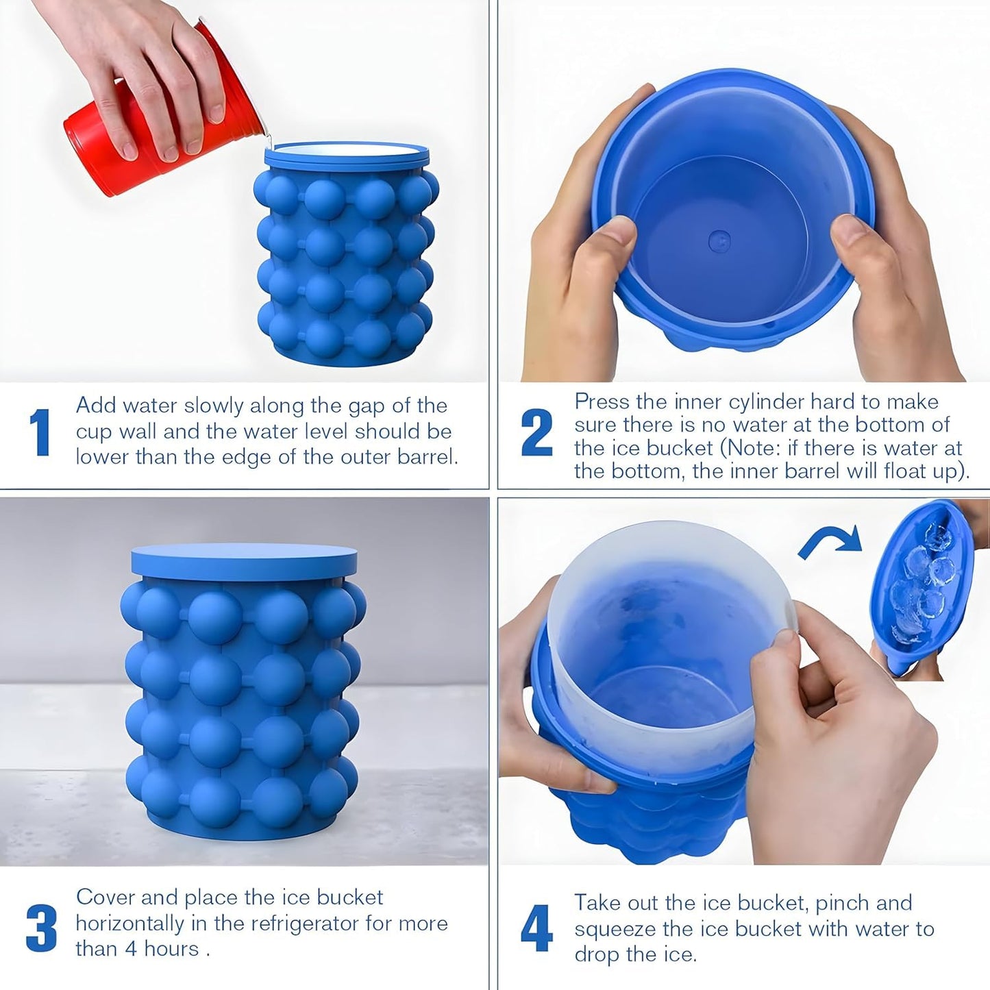 Ice Cube Maker Genie - Double Chamber Ice Cube Maker with Airtight Lid Space-Saving Ice Storage Container for Drinks, Ice Cream & Outdoor Use