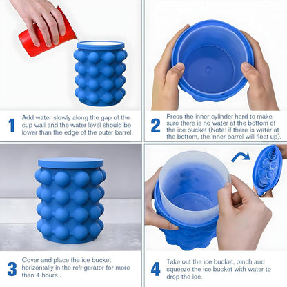 Ice Cube Maker Genie - Double Chamber Ice Cube Maker with Airtight Lid Space-Saving Ice Storage Container for Drinks, Ice Cream & Outdoor Use