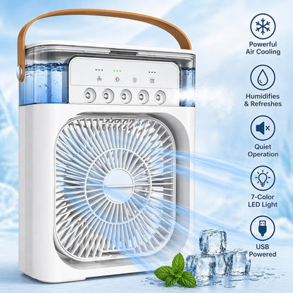 Portable Air Cooler Fan with Humidifier 3-Speed Turbo Cooling LED Night Light USB Powered Personal Air Cooler for Home, Office & Travel White