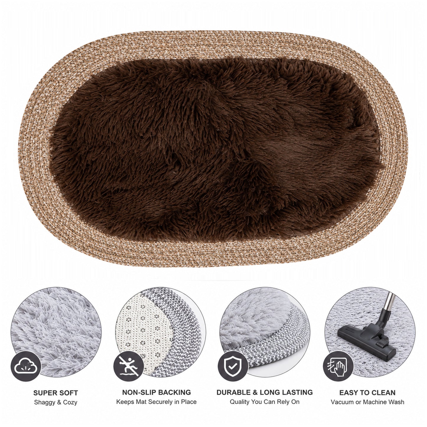 Ultra Soft Shaggy Floor Mat with Non-Slip Backing, Washable Plush Rug for Bedroom, Living Room, Bathroom, Kitchen & Entryway