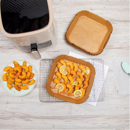 200 Pieces Square Air Fryer Paper Sheet Liners Disposable Greaseproof & Waterproof Parchment Trays for Cooking, Baking, Roasting Non-Stick Air Fryer Liners