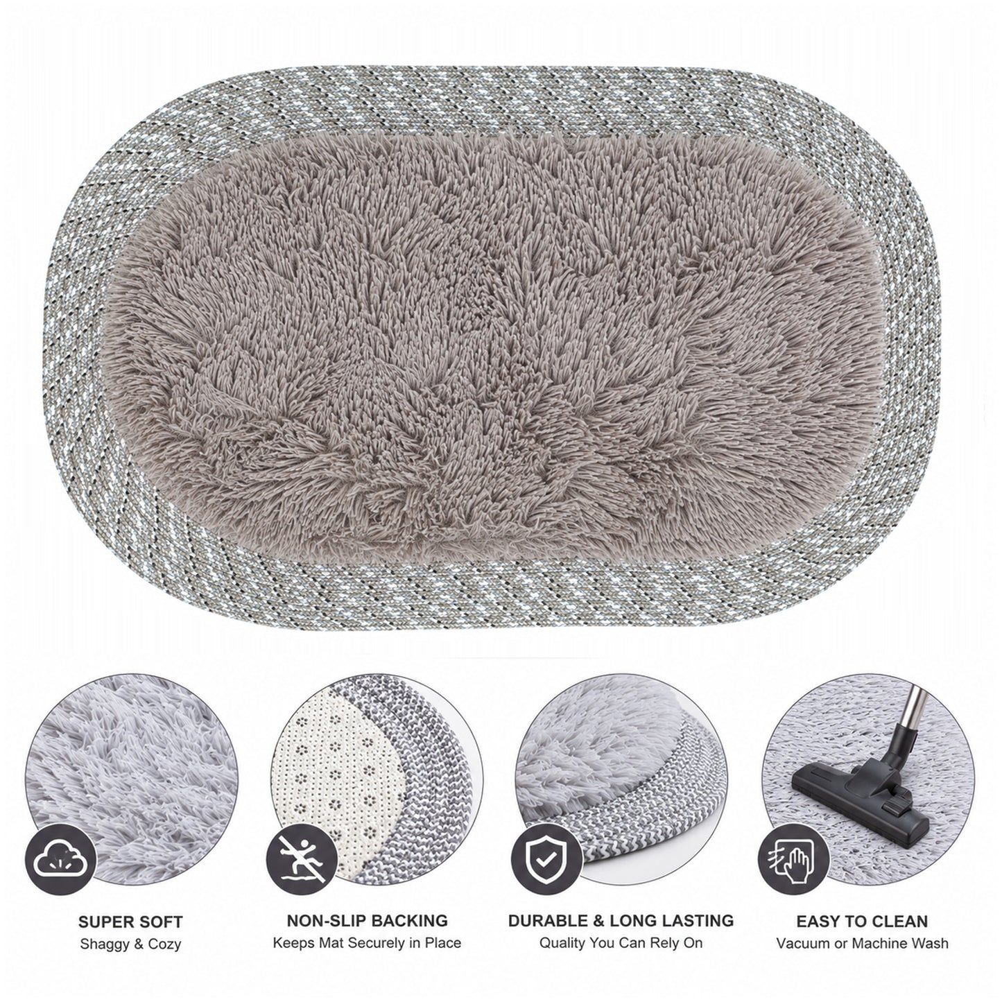 Ultra Soft Shaggy Floor Mat with Non-Slip Backing, Washable Plush Rug for Bedroom, Living Room, Bathroom, Kitchen & Entryway