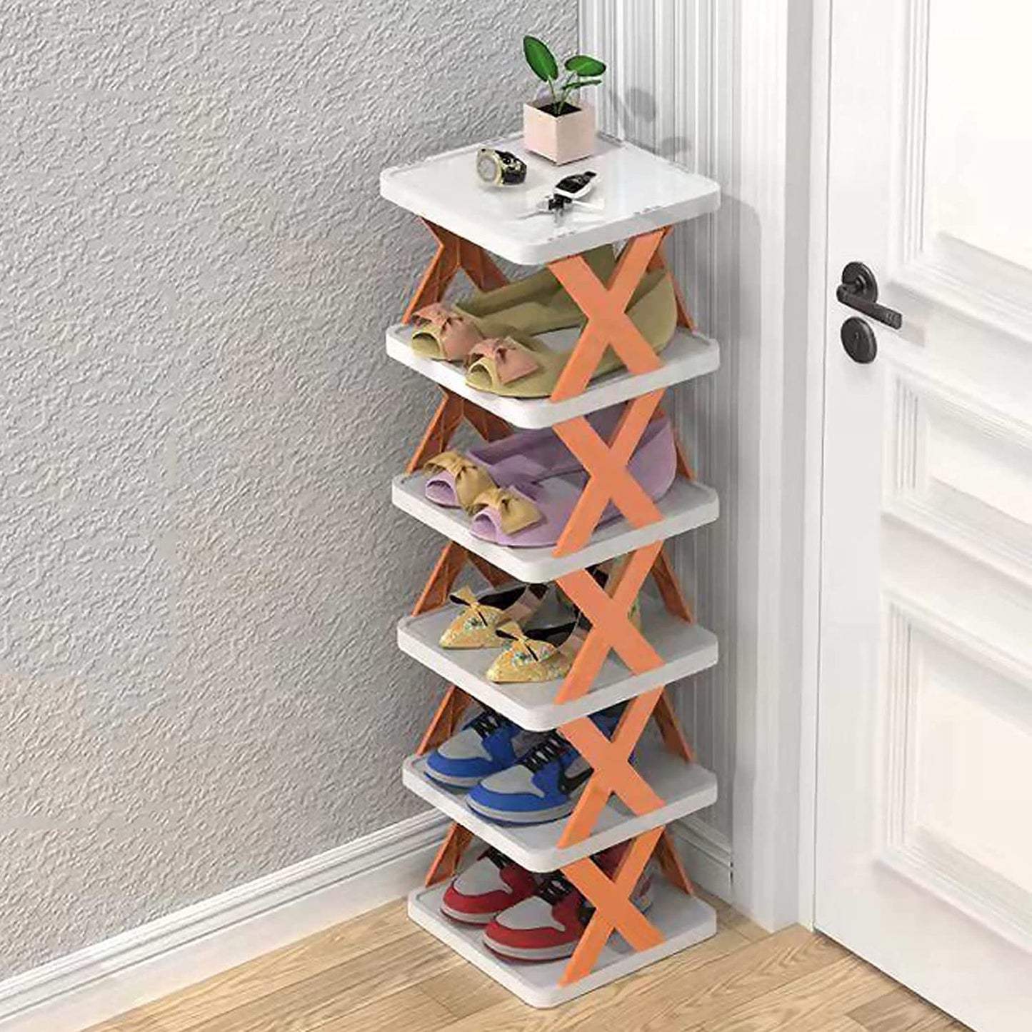 6-Tier Shoe Rack Storage Organizer with Sturdy X-Frame Support Premium PP Shelves, Space-Saving Multi-Layer Shoe Stand for Entryway, Bedroom, Closet & Living Room