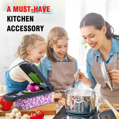 16-in-1 Multifunction Vegetable Chopper & Mandoline Slicer Set with Interchangeable Blades Food Container, Grater, Peeler, Egg Separator & Hand Guard for Fruits and Vegetables