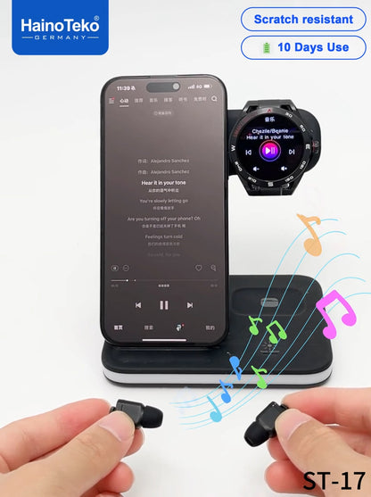 HainoTeko ST-17 Watch Buds Smartwatch with Built-in Wireless Earbuds, AMOLED Display, Bluetooth Calling, 3 Interchangeable Straps Multiple Sports Modes and 10-Day Battery Life Designed for Men