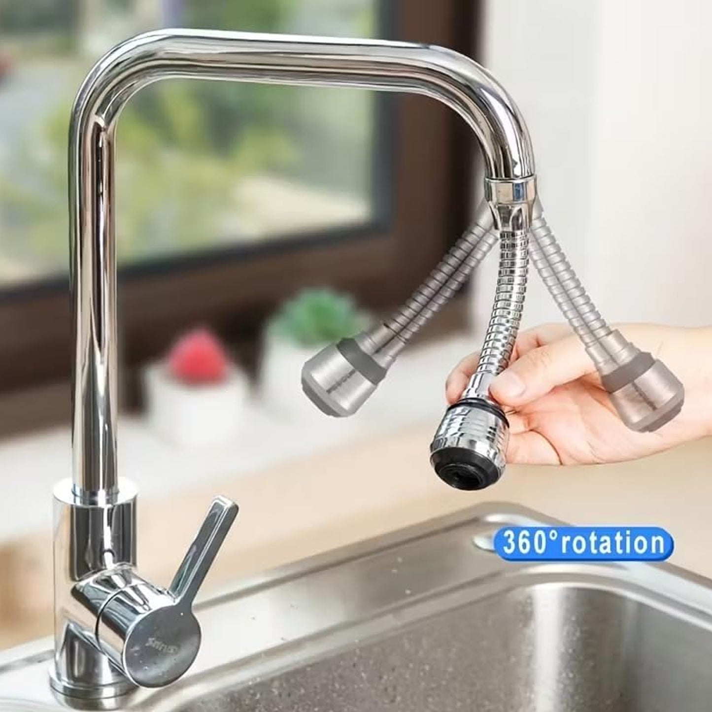 360° Swivel Kitchen Faucet Aerator with Flexible Hose-Water-Saving Sink Tap Nozzle Attachment, Universal Rotating Faucet Extender for Kitchen & Bathroom Sinks