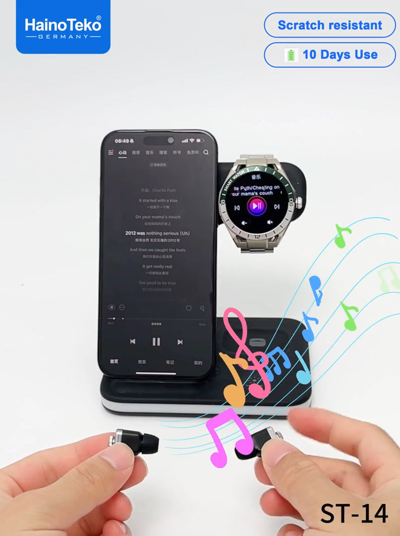Haino Teko ST-14 Watch Buds Smartwatch with Built-in Wireless Earbuds Bluetooth Calling, AMOLED Display, 3 Interchangeable Straps, Health Monitoring, Multi-Sport Modes & Long Battery Life Designed for Men
