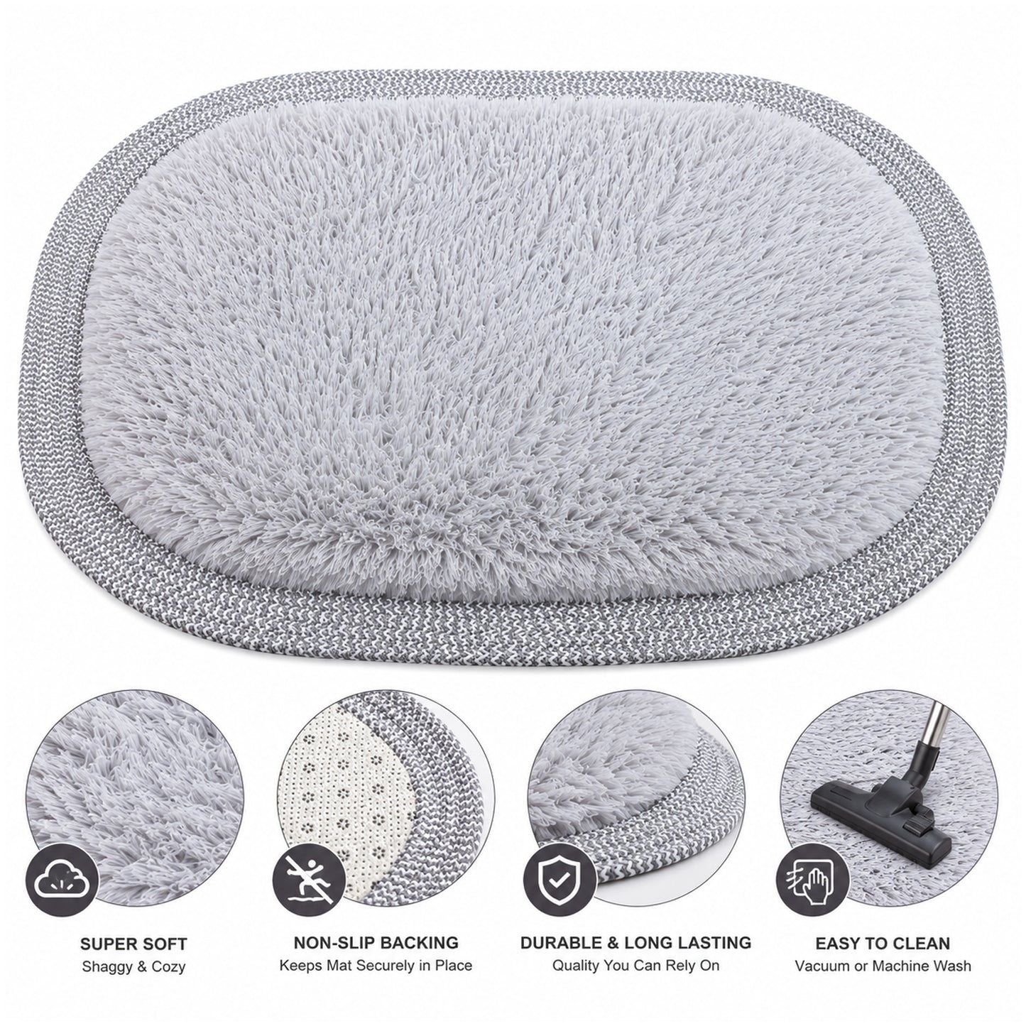 Ultra Soft Shaggy Floor Mat with Non-Slip Backing, Washable Plush Rug for Bedroom, Living Room, Bathroom, Kitchen & Entryway