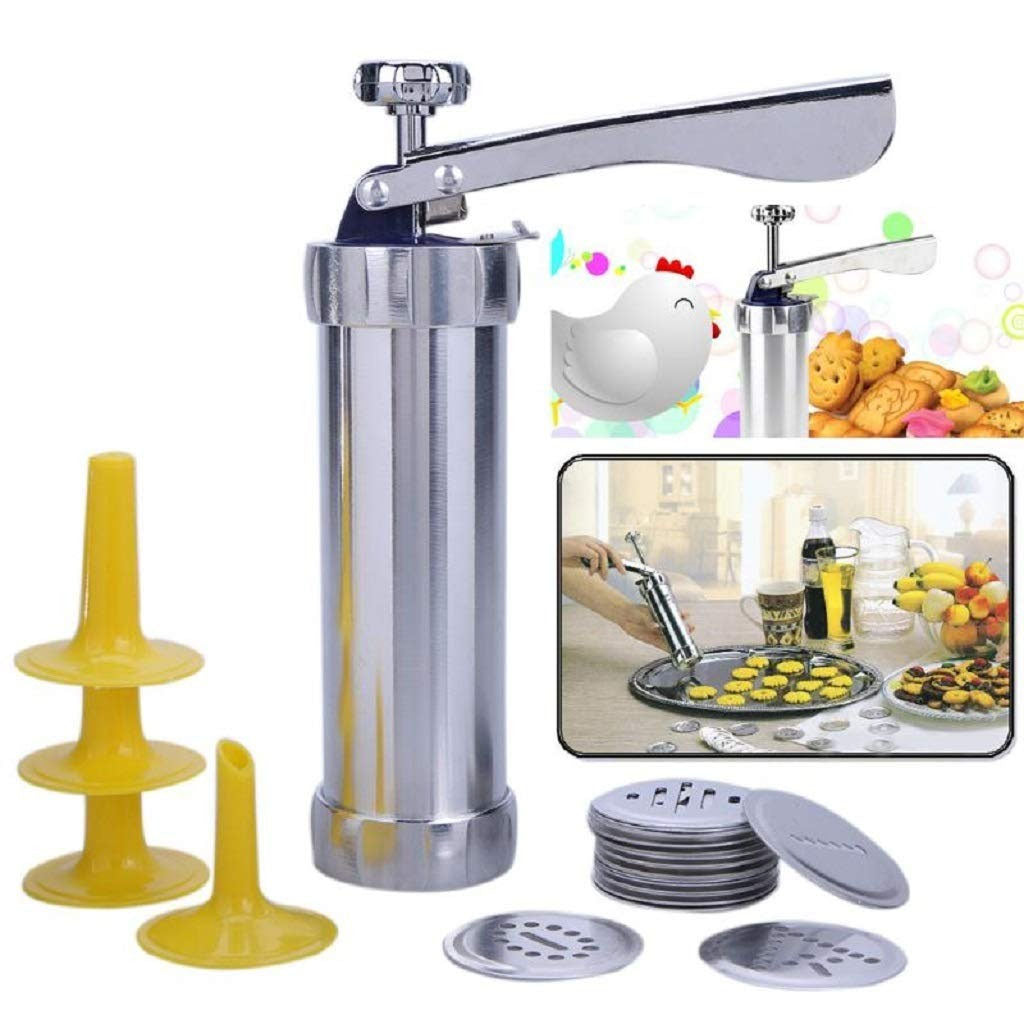Biscuit Cookie Extruder Press Gun Set with 10 Moulds & 4 Nozzles – Multi-Function Cookie Maker & Cake Decorating Tool for Baking Biscuits, Cookies & Pastry Designs