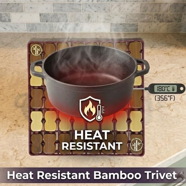 Pack of 6 Premium Bamboo Trivet Set – Professional Heat Protection & Anti-Slip Kitchen Hot Pads