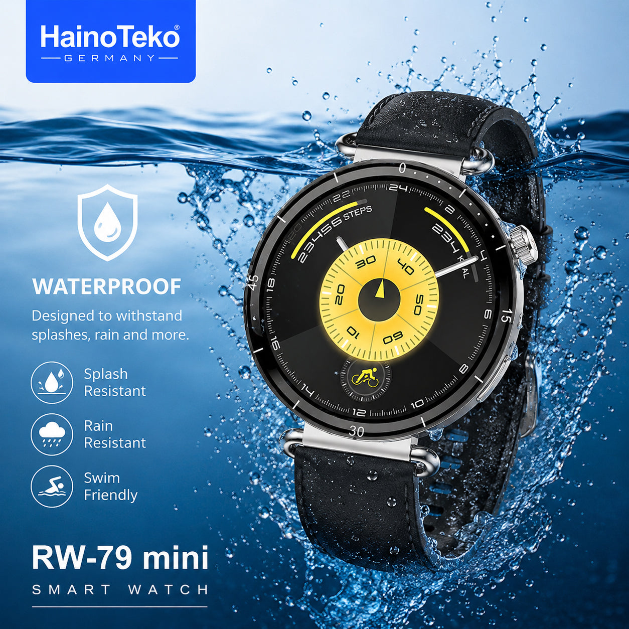 HainoTeko RW-79 Mini Waterproof Smart Watch with AMOLED Display Bluetooth Call 3 Interchangeable Straps and Charging Cable Designed for Ladies