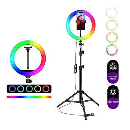 RGB LED Soft Ring Light with Mobile Holder & Adjustable Brightness 360° Rotating Selfie Ring Light for Live Streaming, Makeup, Photography & Video Recording (10 Inch)