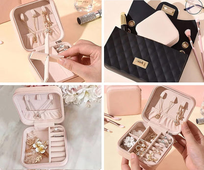 Portable Travel Jewelry Organizer Box with Zipper Compact Jewelry Storage Case for Rings, Earrings, Necklaces, Bracelets, Watches & Small Accessories
