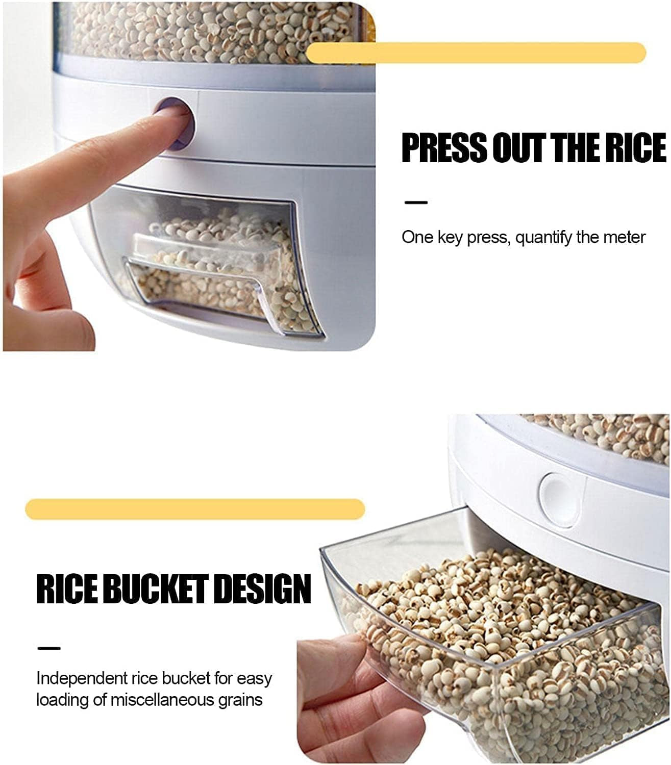 Rotating Rice Dispenser 7L Multi Grain Storage Container with 360 Degree Rotation & One Touch Dispensing System for Kitchen Pantry Storage