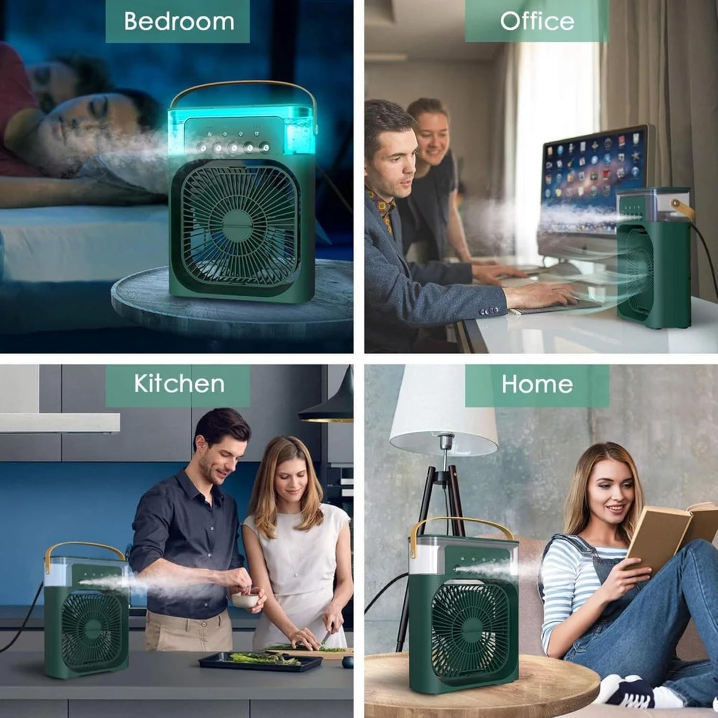 Portable Air Cooler Fan with Humidifier 3-Speed Turbo Cooling LED Night Light USB Powered Personal Air Cooler for Home, Office & Travel Green