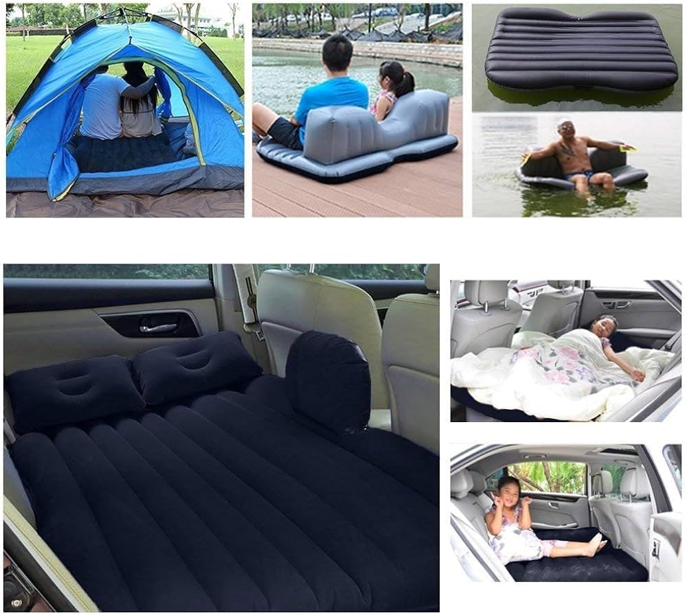 Multi Purpose Inflatable Car Air Bed Mattress for SUV MPV and Car Portable Travel Sleeping Bed with Pump Durable & Comfortable for Camping Road Trips and Outdoor Adventures (Beige)