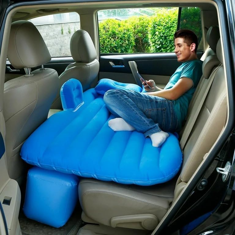 Multi Purpose Inflatable Car Air Bed Mattress for SUV MPV and Car Portable Travel Sleeping Bed with Pump Durable & Comfortable for Camping Road Trips and Outdoor Adventures (Beige)