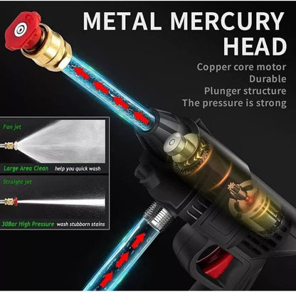 High Pressure Car Washer Car Cleaning 48V Rechargeable Electric Pressure Washer Gun Machine Tool for Car Bike Gardening with Adjustable 3in1 Nozzle