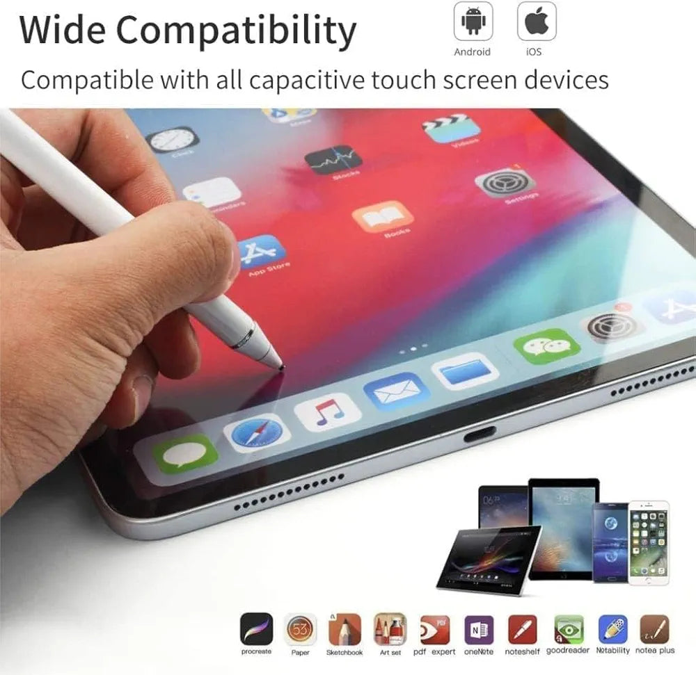 2-in-1 Active Stylus Pen for iOS & Android Touch Screens, Rechargeable & Precise Copper Fine Tip, Compatible with iPad/iPhone/Samsung/Tablets and Other Tablets and Mobiles, Laptops 