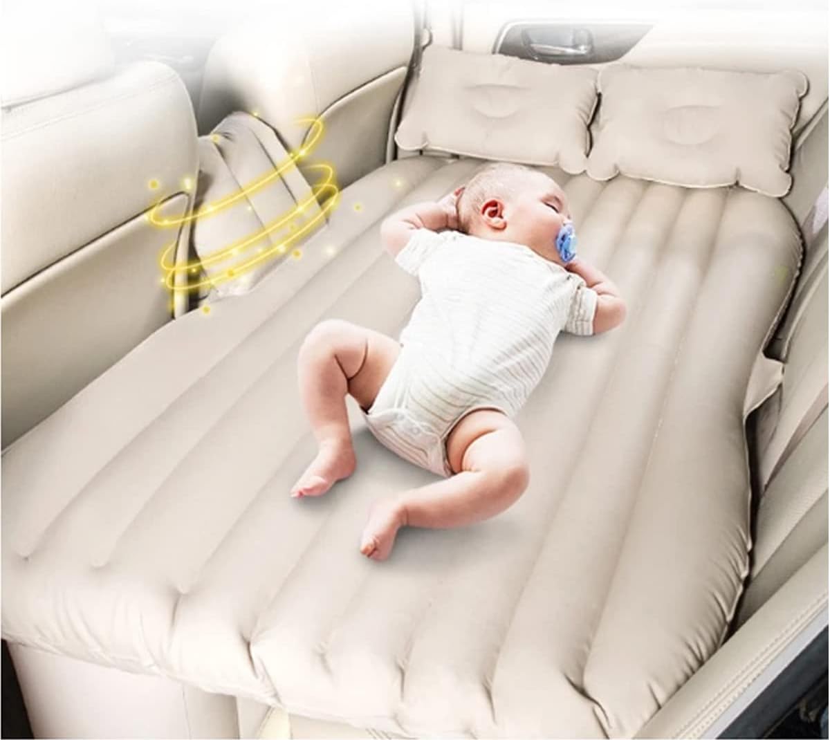 Multi Purpose Inflatable Car Air Bed Mattress for SUV MPV and Car Portable Travel Sleeping Bed with Pump Durable & Comfortable for Camping Road Trips and Outdoor Adventures (Beige)
