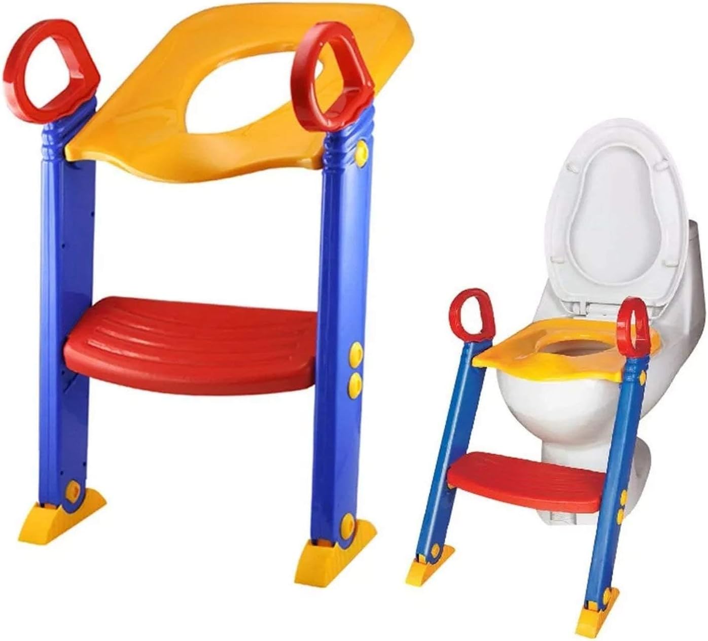 Folding Baby Potty Training Seat with Ladder for Kids Adjustable Toddler Toilet Trainer Seat with Anti-Slip Steps & Safety Handles Multicolour
