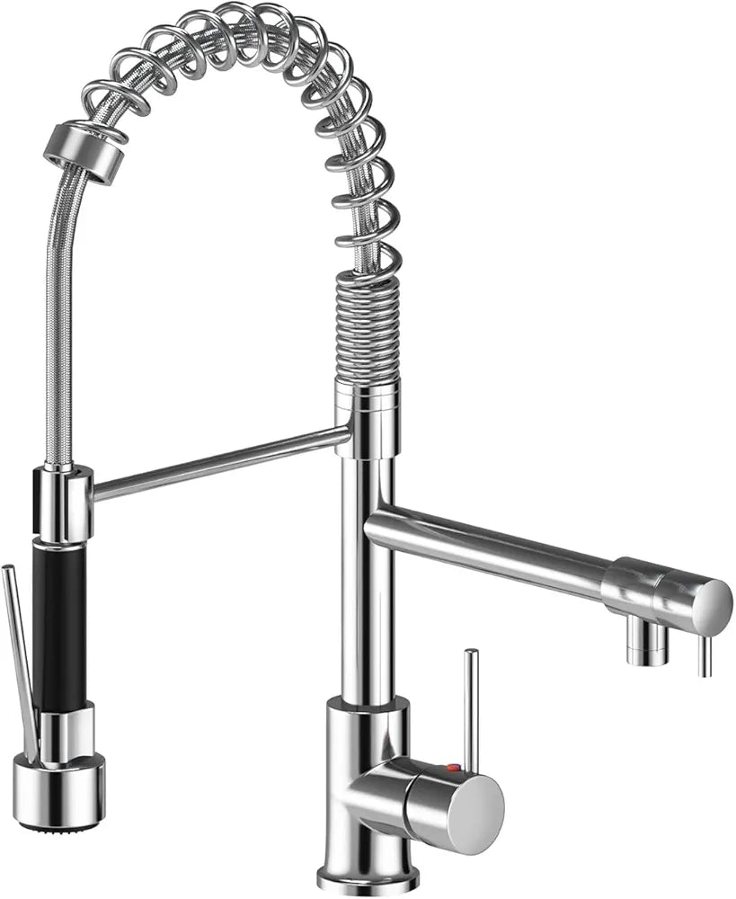 Kitchen Sink Mixer Tap Chrome Brass 360 Degree Rotation Single Hole with Pull Out Spray Kitchen Sink Taps