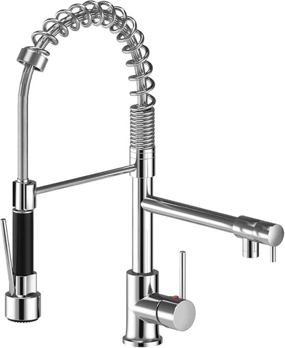 Kitchen Sink Mixer Tap Chrome Brass 360 Degree Rotation Single Hole with Pull Out Spray Kitchen Sink Taps