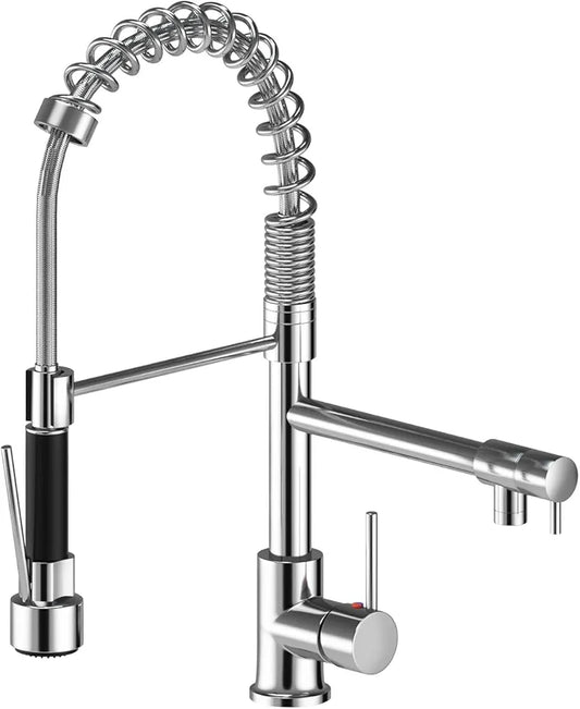 Kitchen Sink Mixer Tap Chrome Brass 360 Degree Rotation Single Hole with Pull Out Spray Kitchen Sink Taps