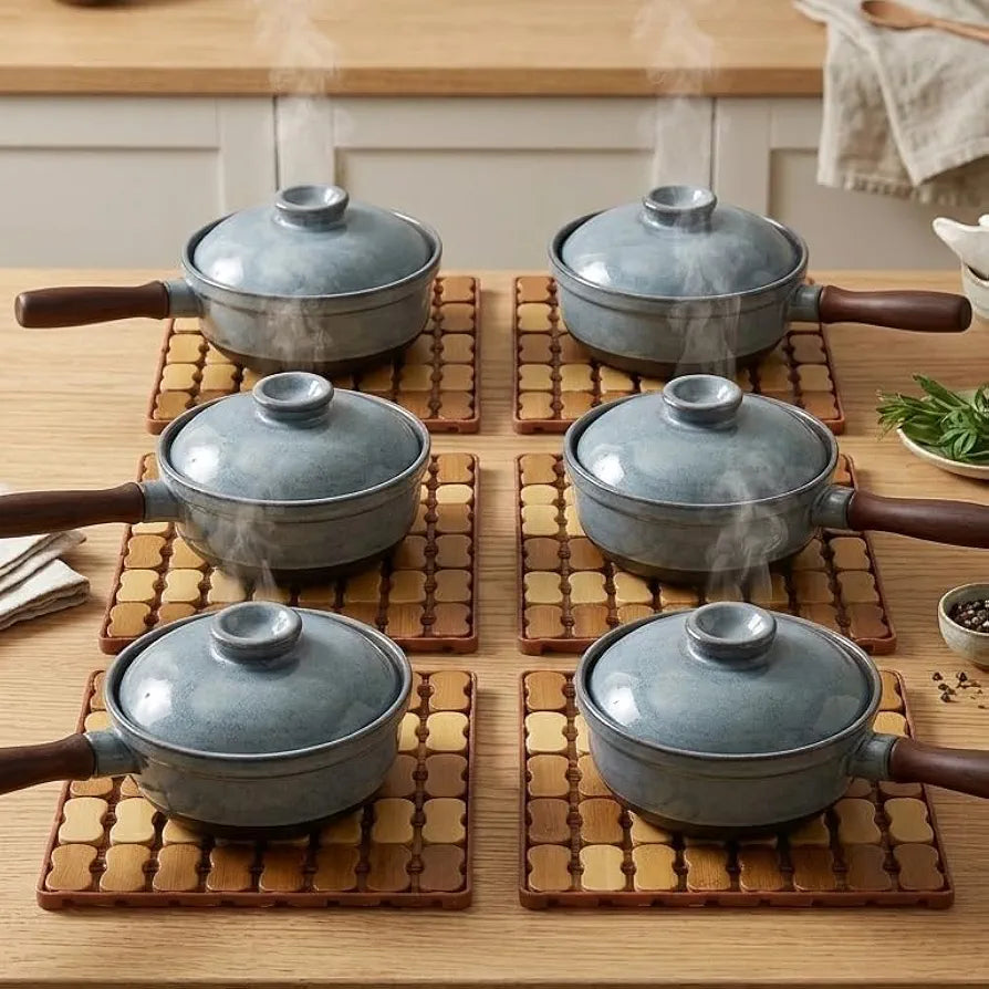 Pack of 6 Premium Bamboo Trivet Set – Professional Heat Protection & Anti-Slip Kitchen Hot Pads