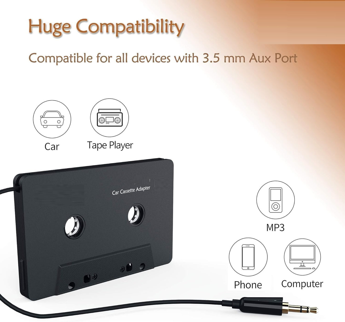 Cassette Adapter for Car Stereo 3.5mm AUX Audio Converter Universal MP3 to Cassette Tape Adapter for Car Audio Systems Plug and Play