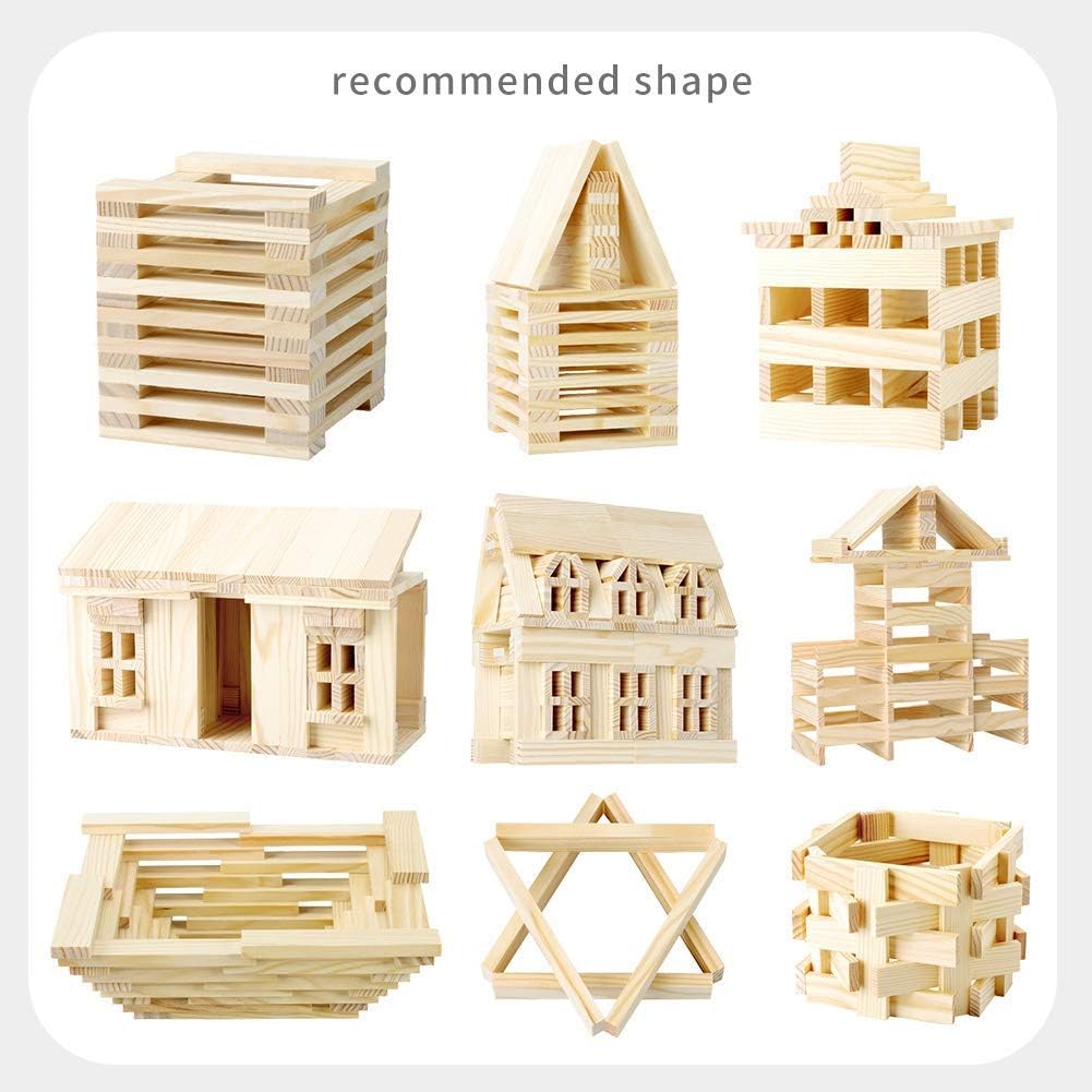 100 PCS Wooden Colour Building Blocks Set for Kids Natural Wood Stacking Blocks Construction Toy Building Kit Educational STEM Toy for Boys and Girls