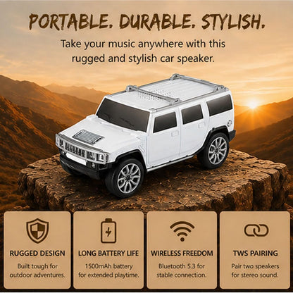 Car Shape Bluetooth Speaker with FM Radio, USB/TF Card Support, TWS Pairing, 8W Output 1500mAh Rechargeable Battery, Portable Wireless Speaker