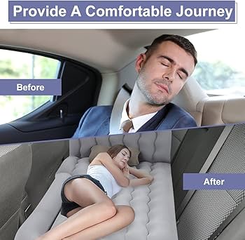 Multi Purpose Inflatable Car Air Bed Mattress for SUV MPV and Car Portable Travel Sleeping Bed with Pump Durable & Comfortable for Camping Road Trips and Outdoor Adventures (Beige)