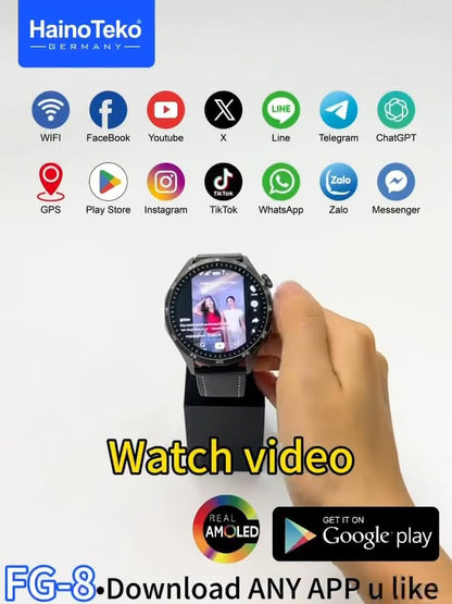 HainoTeko FG-8 5G Android Smart Watch with SIM Card Support, AMOLED Display, Download Any App, GPS, WiFi, Bluetooth Calling & Social Media Access