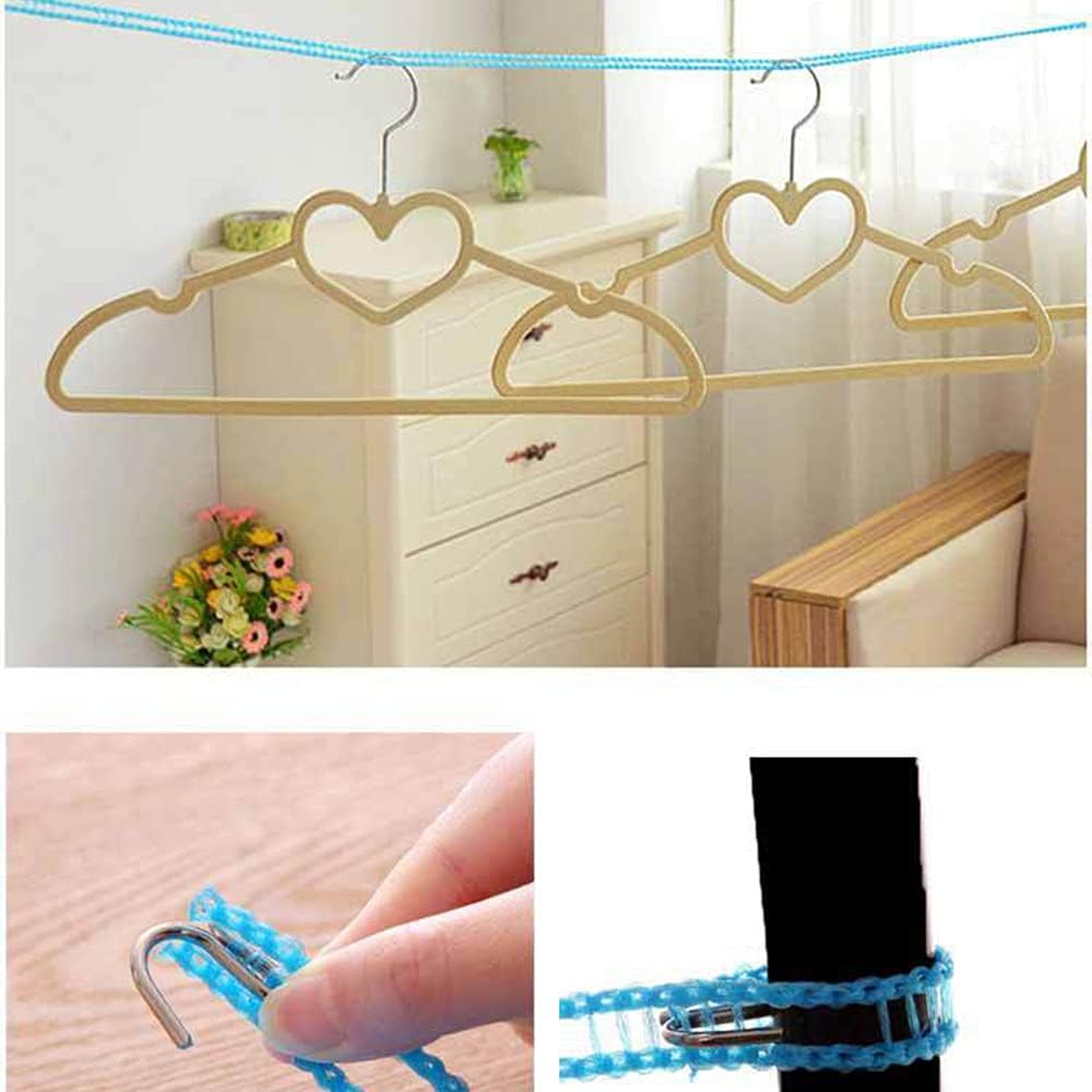 Lacoz Portable Windproof Clothesline with 12 Clips, 5m Non-Slip Travel Laundry Drying Line, Adjustable Nylon Rope for Outdoor Camping, Cruise, Indoor Hotel, Backyard