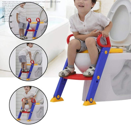 Folding Baby Potty Training Seat with Ladder for Kids Adjustable Toddler Toilet Trainer Seat with Anti-Slip Steps & Safety Handles Multicolour
