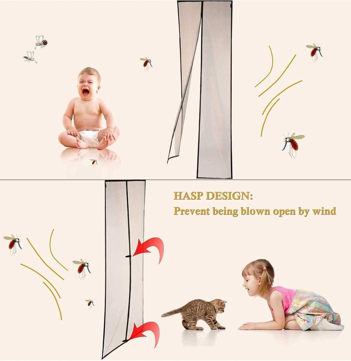 Screen Net Magnetic Anti Mosquito Bug Home Door Curtain, Magnetic Mosquito Net for Door, Auto-Closing Insect Screen to Keep Mosquito Out - with Stay Open Feature