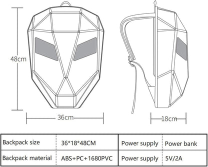 Knight Backpack, Hard Shell Motorcycle Riding Backpack LED Motorcycle Backpack, Programmable Helmet Backpack Cycling Travel Daypack for Cycling - Black