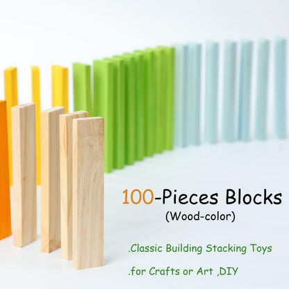 100 PCS Wooden Colour Building Blocks Set for Kids Natural Wood Stacking Blocks Construction Toy Building Kit Educational STEM Toy for Boys and Girls