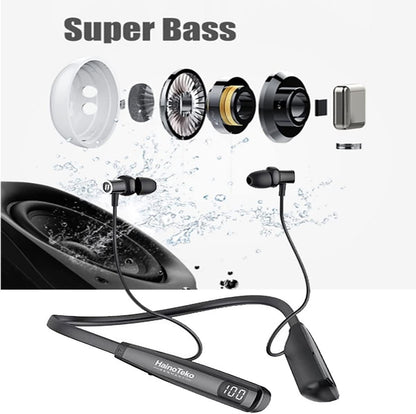 HainoTeko HN-80 Wireless Neckband Bluetooth Earphones with 80 Hours Playtime, Deep Bass, Magnetic Earbuds, LED Display, Fast Charging & HD Mic for Calls Black