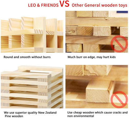 100 PCS Wooden Colour Building Blocks Set for Kids Natural Wood Stacking Blocks Construction Toy Building Kit Educational STEM Toy for Boys and Girls
