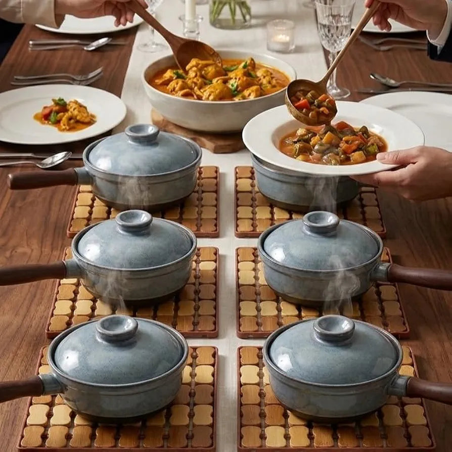 Pack of 6 Premium Bamboo Trivet Set – Professional Heat Protection & Anti-Slip Kitchen Hot Pads