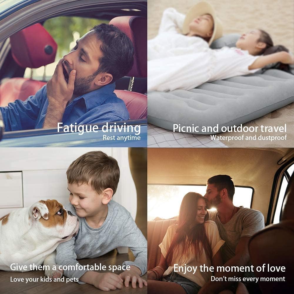 Multi Purpose Inflatable Car Air Bed Mattress for SUV MPV and Car Portable Travel Sleeping Bed with Pump Durable & Comfortable for Camping Road Trips and Outdoor Adventures (Beige)