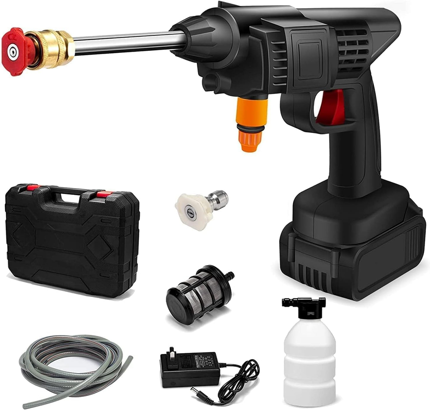 High Pressure Car Washer Car Cleaning 48V Rechargeable Electric Pressure Washer Gun Machine Tool for Car Bike Gardening with Adjustable 3in1 Nozzle