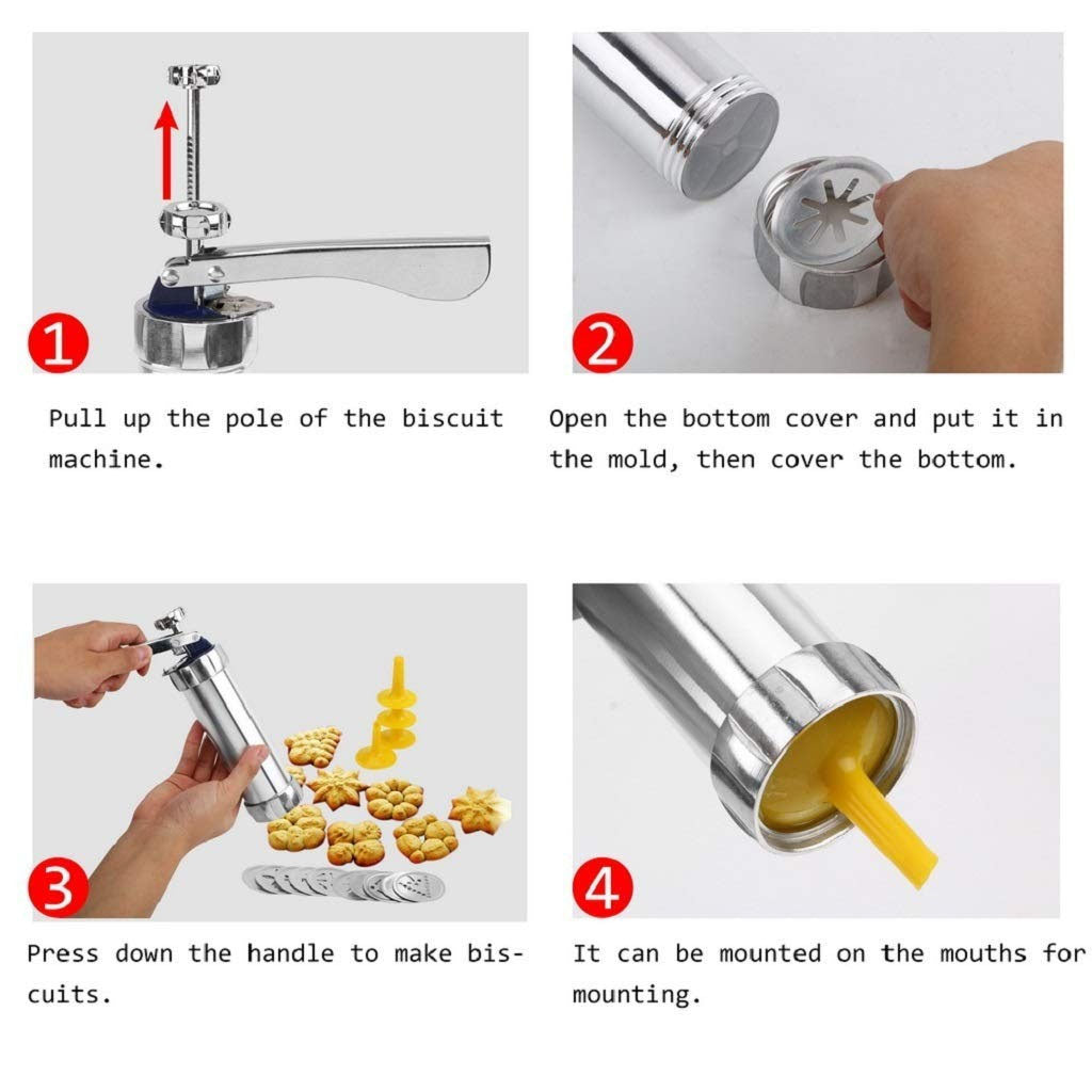 Biscuit Cookie Extruder Press Gun Set with 10 Moulds & 4 Nozzles – Multi-Function Cookie Maker & Cake Decorating Tool for Baking Biscuits, Cookies & Pastry Designs
