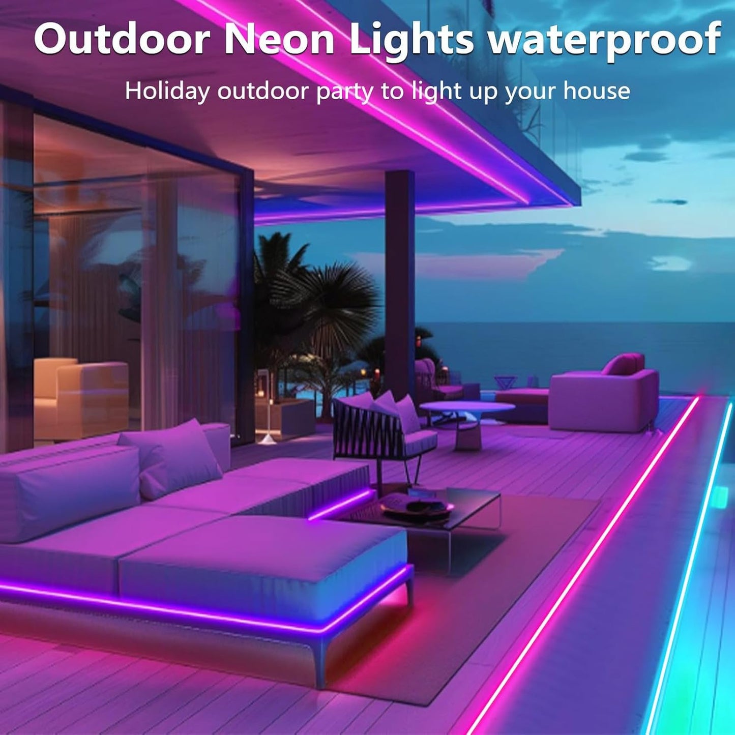 5M LED Neon Rope Light RGB IC Smart Strip, App Control, Music Sync, Waterproof IP68 Flexible Neon LED Strip with Remote & Timer for Home, Bedroom, Outdoor Decoration