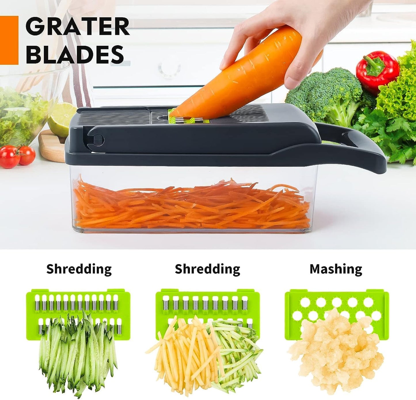 16-in-1 Multifunction Vegetable Chopper & Mandoline Slicer Set with Interchangeable Blades Food Container, Grater, Peeler, Egg Separator & Hand Guard for Fruits and Vegetables