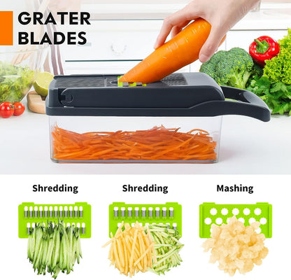 16-in-1 Multifunction Vegetable Chopper & Mandoline Slicer Set with Interchangeable Blades Food Container, Grater, Peeler, Egg Separator & Hand Guard for Fruits and Vegetables